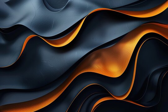 Abstract dark blue and orange wavy background.