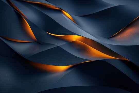 Abstract dark blue background with glowing orange lines.