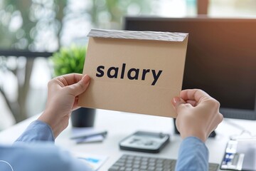 ai generative office worker holding salary envelope