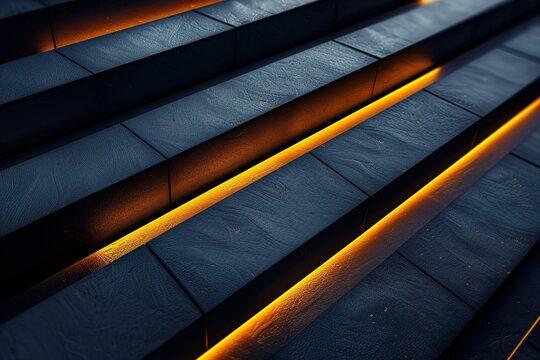 Dark textured steps with glowing yellow lines.