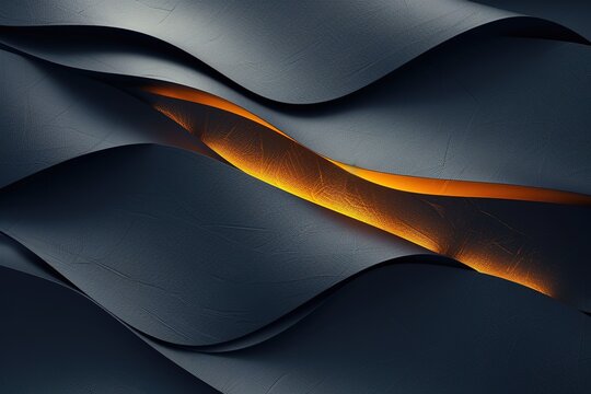 Abstract dark blue wavy background with glowing orange line.