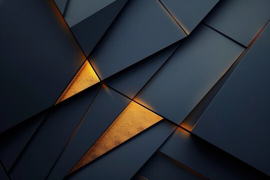 Abstract geometric background with black and gold accents.