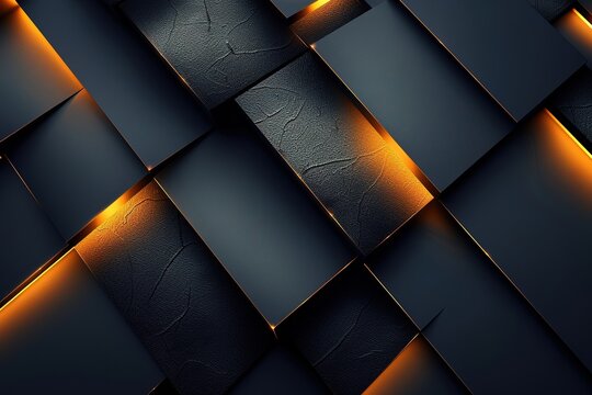 Abstract geometric background with black and gold shapes.