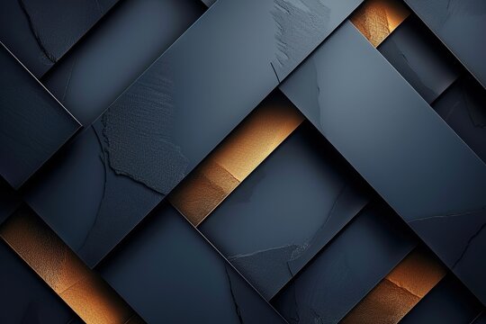 Abstract geometric background with black and gold shapes.