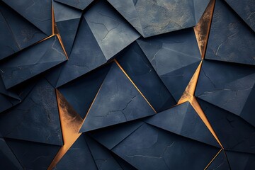 Fototapete - Abstract geometric background with dark blue and gold elements.