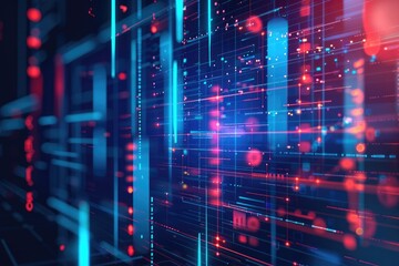 Poster - a close-up shot of a computer screen with vibrant red and blue lights