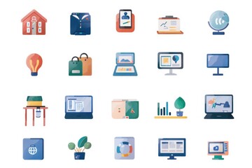 Poster - collection of diverse icons on a clean white background, ideal for use in presentations, infographic
