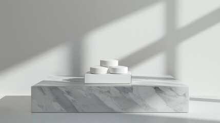 Poster - Pharma box mockup displayed on a light grey marble surface with a minimalist background