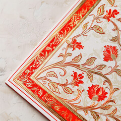 Wall Mural - Traditional Indian wedding card with vibrant red and gold designs