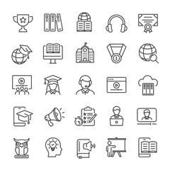 Wall Mural - e-learning, education, online school, webinar thin line icons collection. editable stroke. for websi