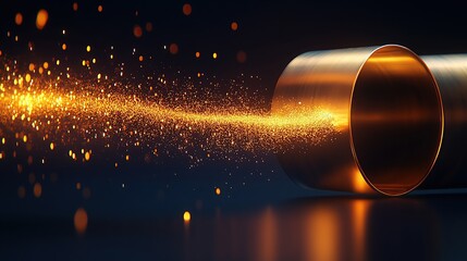 Poster - Stream of Golden Particles Emerging from a Metallic Cylinder