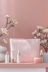 Wall Mural - A white bag sits next to a vase on a table, perfect for use in still life photography or as a prop in product images