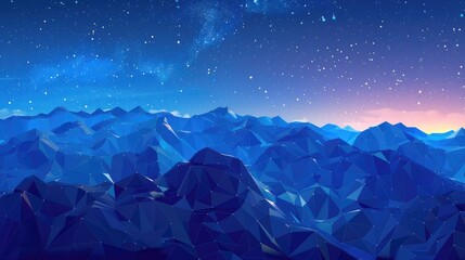 Wall Mural - Low Poly Mountain Range Under a Starry Night