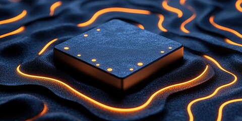 Poster - Abstract Microchip with Glowing Paths on Dark Surface