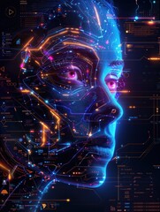 Poster - A woman's face is shown in a futuristic, computer-generated style