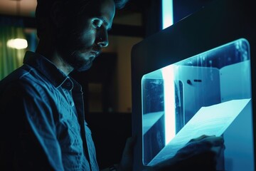 Poster - A person examining a computer monitor