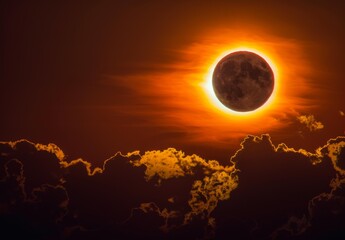 Wall Mural - a partial eclipse of the sun is seen through clouds. ai.