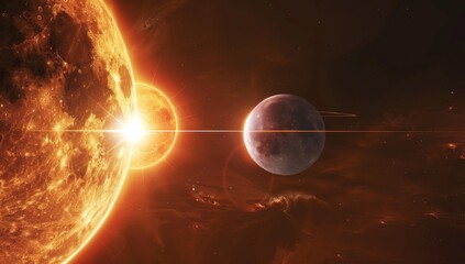 Wall Mural - a close up of a planet and sun in space. ai.