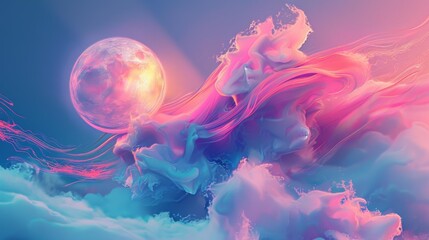 Poster - A painting of a moon and clouds in the sky. AI.
