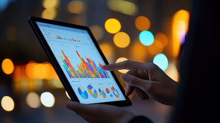 Poster - Professional Analyzing Data on a Tablet with Urban Bokeh Lights