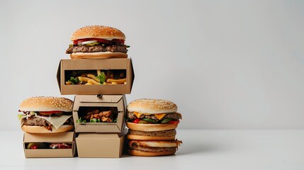 Poster - Stack of fast food Boxes on white Background : Generative AI
