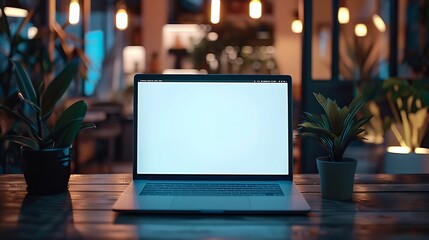 Fototapete - laptop computer blank screen on table : Generative AI