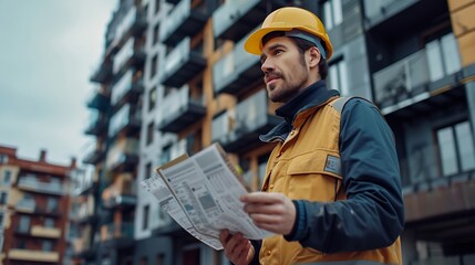 Poster - Builder inspection consultancy Inspector checking material and structure in construction : Generative AI