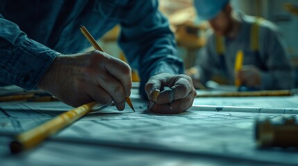 Aufkleber - Civil and construction engineers are working on a blueprint drawing with precision to guarantee a flawless result : Generative AI
