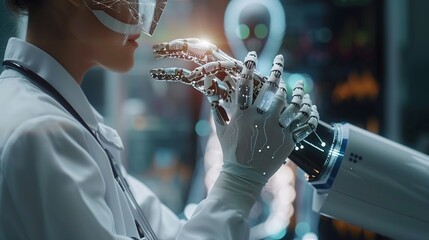 Aufkleber - Health care and medical AI technology services conceptMedical worker hold virtual medical revolution and advance of technology Artificial Intelligence and technology for future Health : Generative AI