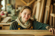 © Jens Hertel - young woman in a carpentry. Concept for Equal rights, opportunities and enthusiasm of young people for craft trades.