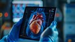 © Generative AI - Cardiac MRI images  on Tablet are instrumental in assessing cardiac health identifying heart abnormalities isolated on white backgroundClipping path : Generative AI