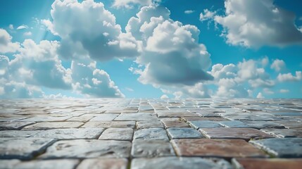 Poster - Empty brick floor and sky clouds background : Generative AI