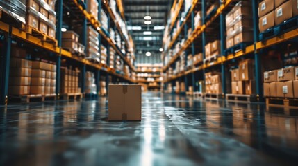 Aufkleber - Rows of shelves with boxes Interior of warehouse : Generative AI