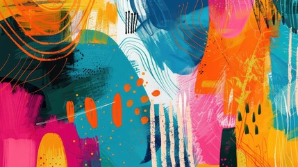 Wall Mural - A colorful abstract artwork featuring various shapes and patterns