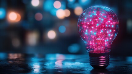 Poster - Futuristic Lightbulb with Neon Circuits and Digital Glow