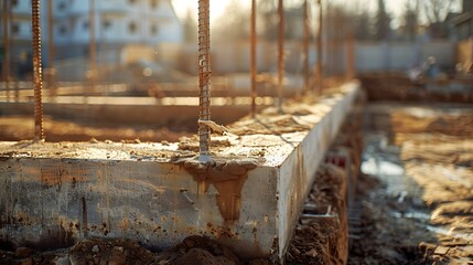 Poster - Large reinforced concrete structures at the construction site Preparation for the installation of reinforced concrete products Construction work on the construction of foundations : Generative AI