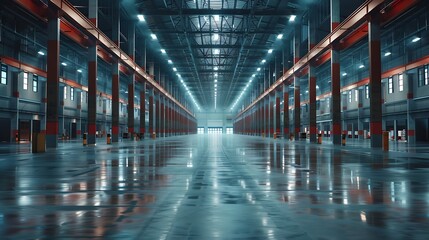 Poster - Clean and empty industrial hall in detail for supporting poles : Generative AI