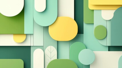 Sticker - Abstract square shapes with a lush green background, showcasing modern flat illustrations and playful textures in a cartoon vibe.