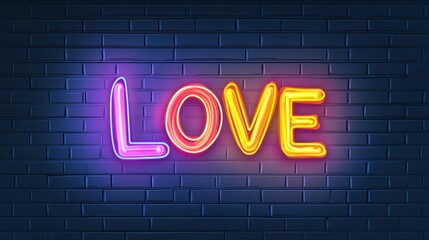 Wall Mural - a vibrant neon love sign illuminates an empty room, radiating warmth and romance in a modern, cartoo