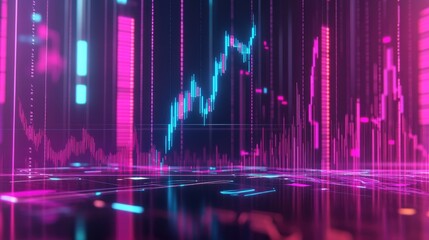 Abstract depiction of financial graphs and charts in neon colors