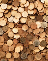 Poster - Intricate Aerial View of Golden Coins in Symmetrical Geometric Pattern with Warm Soft Lighting