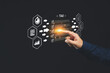 © meeboonstudio - Interactive digital tax management system displayed by businessperson.