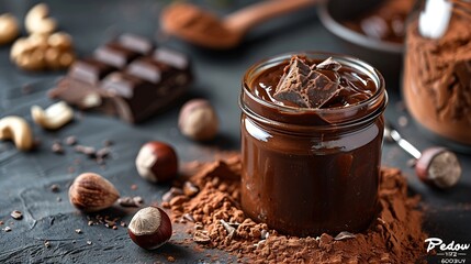 Poster - Chocolate paste with nuts in a jar Dessert Vegetarian food : Generative AI