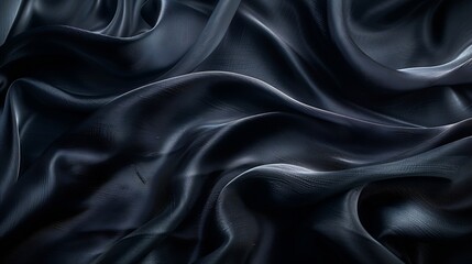 Leinwandbilder - Black gray satin dark fabric texture luxurious shiny that is abstract silk cloth panorama background with patterns soft waves blur beautiful : Generative AI