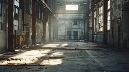 Aufkleber - Interior industrial corridor in abandoned factory construction and architecture : Generative AI