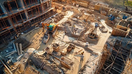 Poster - Construction site of buildings pouring cement Top view new screed concrete with leveling mortar for floors : Generative AI