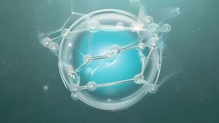 Poster - A detailed look at intricate molecular connections within a translucent bubble floating in a blue backdrop.