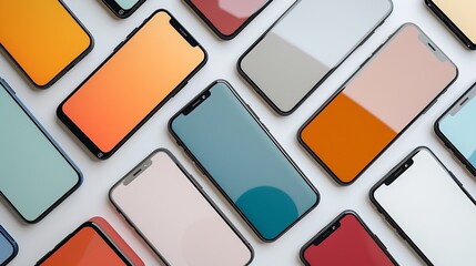 Poster - flat rays collection of smartphone mockup blank screen isolated with clipping path on white background : Generative AI