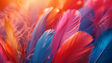 Poster - Colorful feather background Copy space : Generative AI