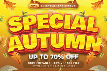 Wall Mural - special autumn 3d text effect and editable text effect with leaf autumn illustration